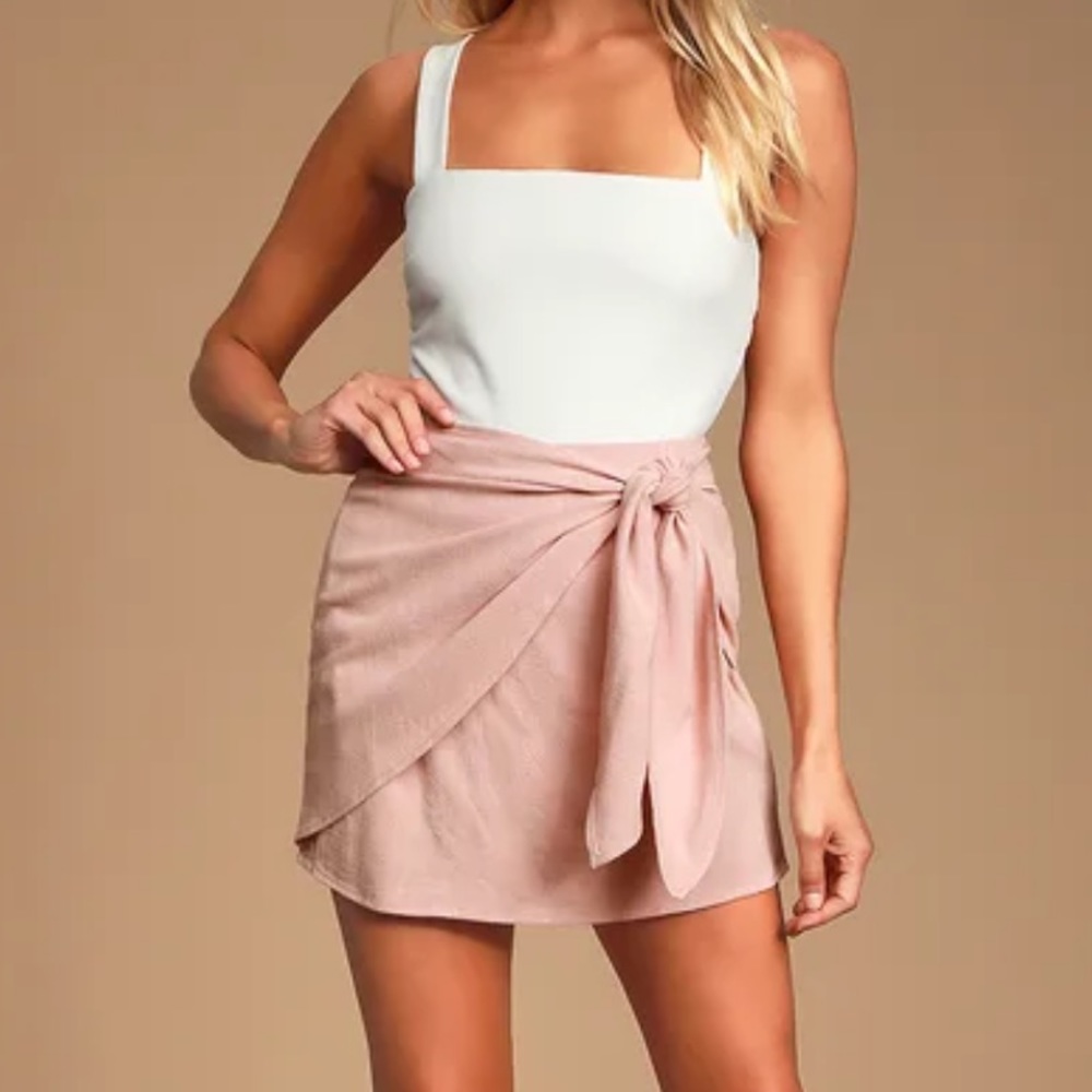 Lulus Ayla Blush Pink Tie-Front Mini Skirt